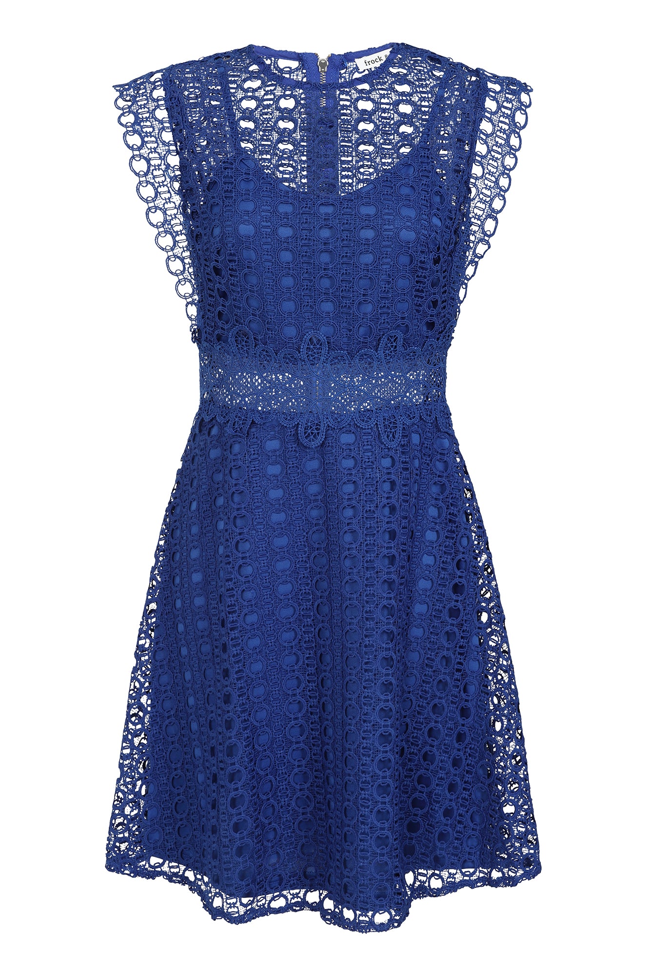 Aubrielle Crochet Lace Skater Dress in Blue