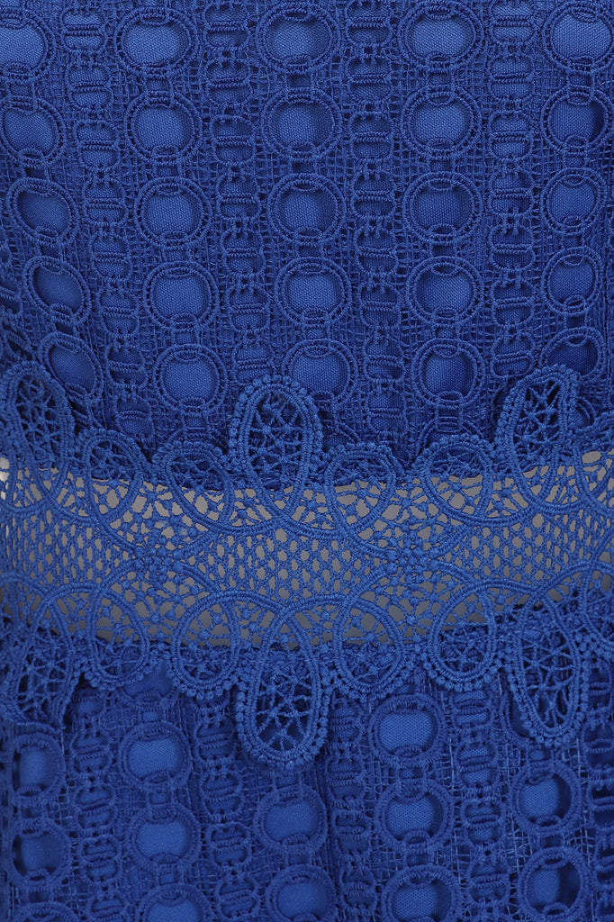 Aubrielle Crochet Lace Skater Dress in Blue