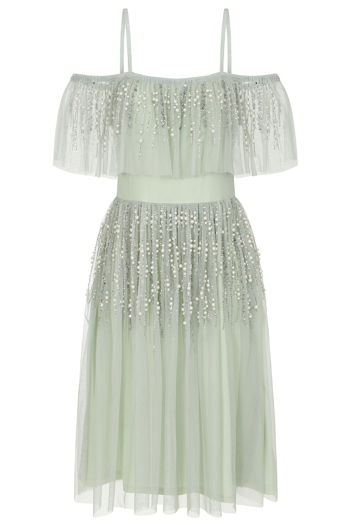 Betty Embellished Midi Dress in Seafoam Green