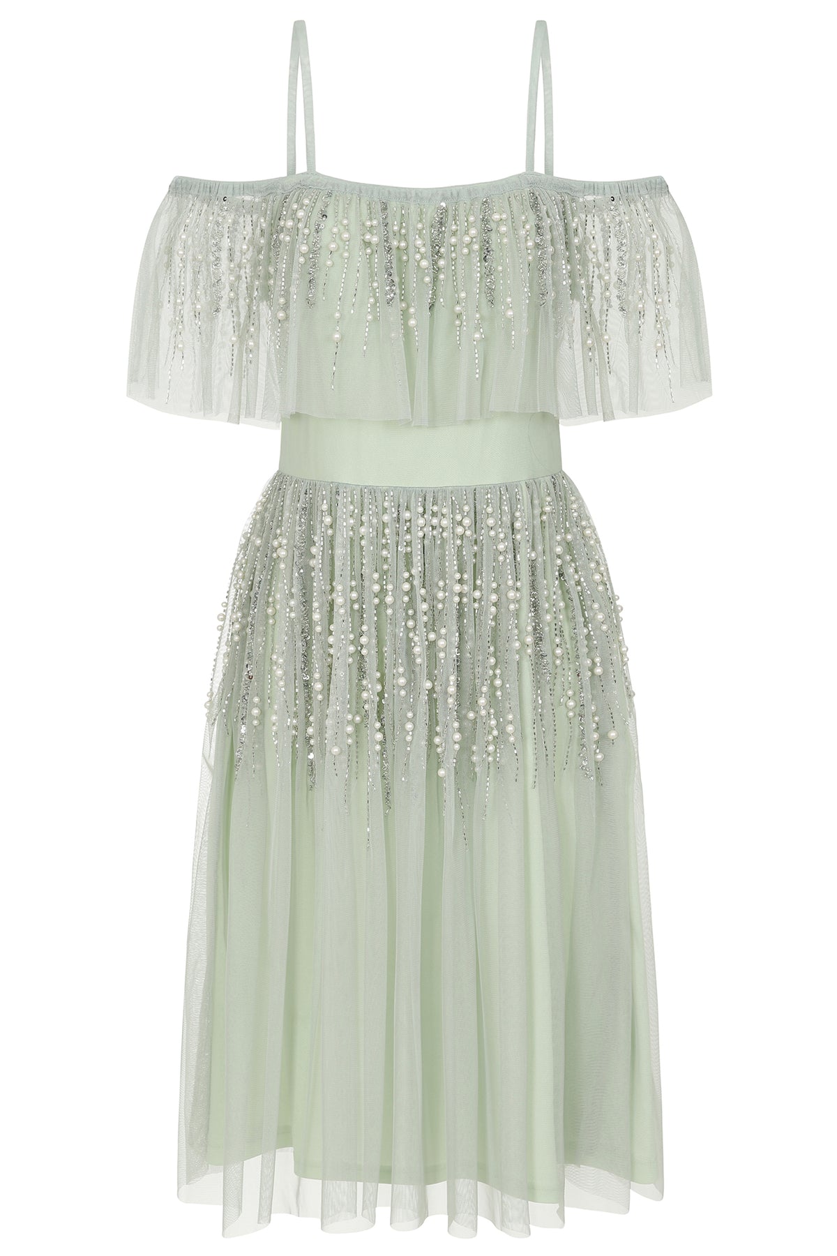 Betty Embellished Midi Dress in Seafoam Green