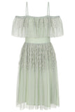 Betty Green Cold Shoulder Sequin Midi Dress