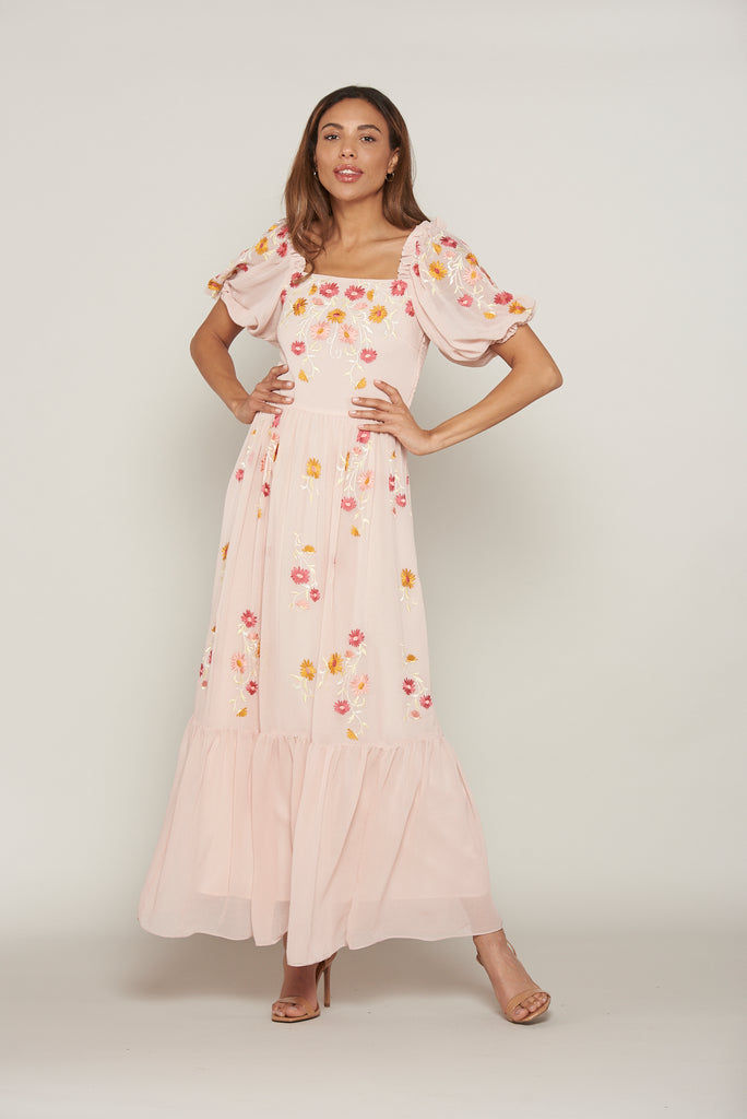 Caltha Floral Maxi Dress in Blush