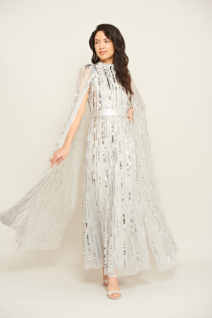Side Cape Dress Embellished with Stones – Blini Fashion House