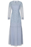 Carolyn Blue Long Sleeve Sequin Maxi Dress