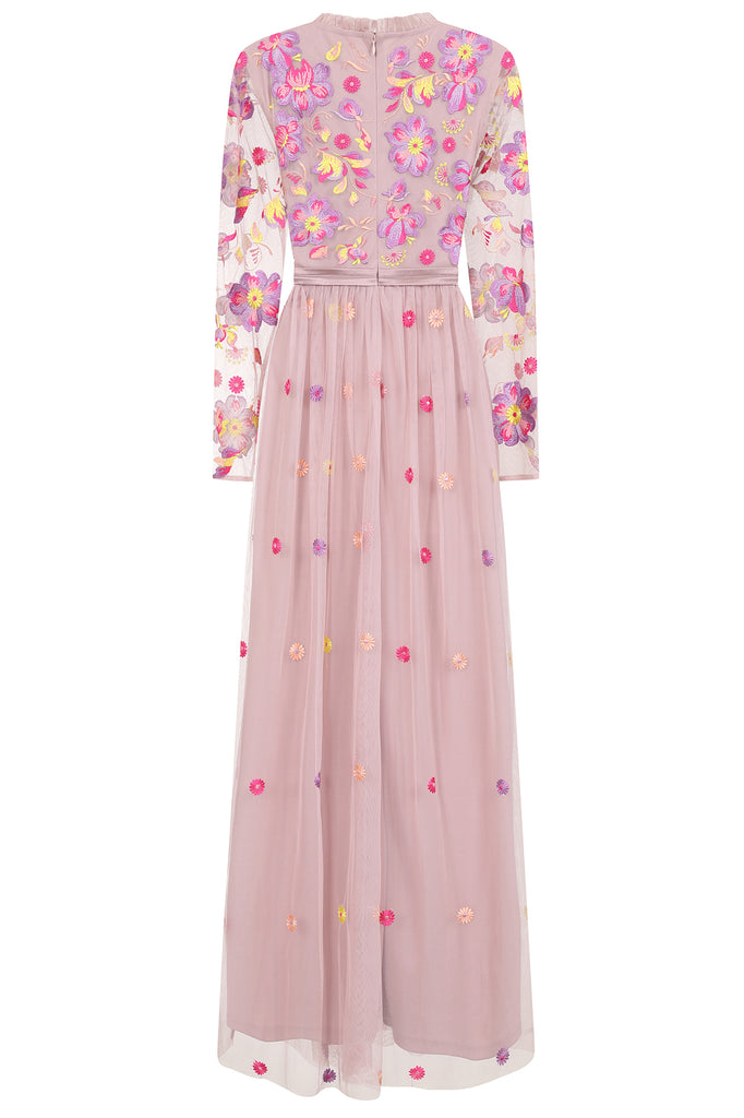 Cassia Floral Embroidered Maxi Dress in Blush Rose
