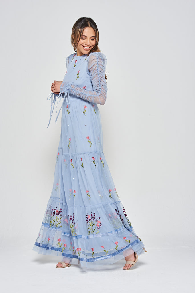 Celandine Floral Maxi Dress in Blue