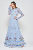 Celandine Blue Floral Embroidered Maxi Dress