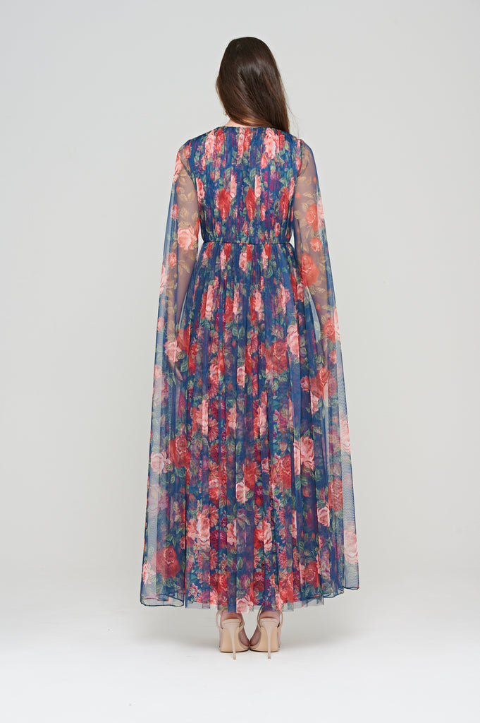 Charlotte Layered Floral Print Maxi Dress in Navy