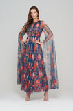 Charlotte Layered Floral Print Maxi Dress with Cape Sleeves