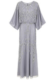 Christine Grey Embellished Maxi Dress with Batwing Sleeves