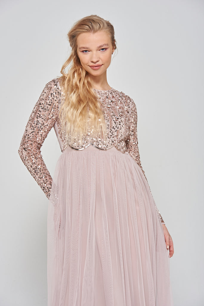 Clara Embellished Maxi Dress in Blush