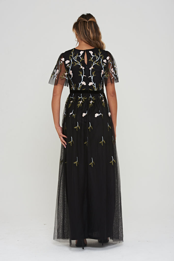 Dahlia Floral Embroidered Maxi Dress Frock and Frill