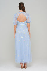 Deryn Daisy Embroidered Maxi Dress in Blue