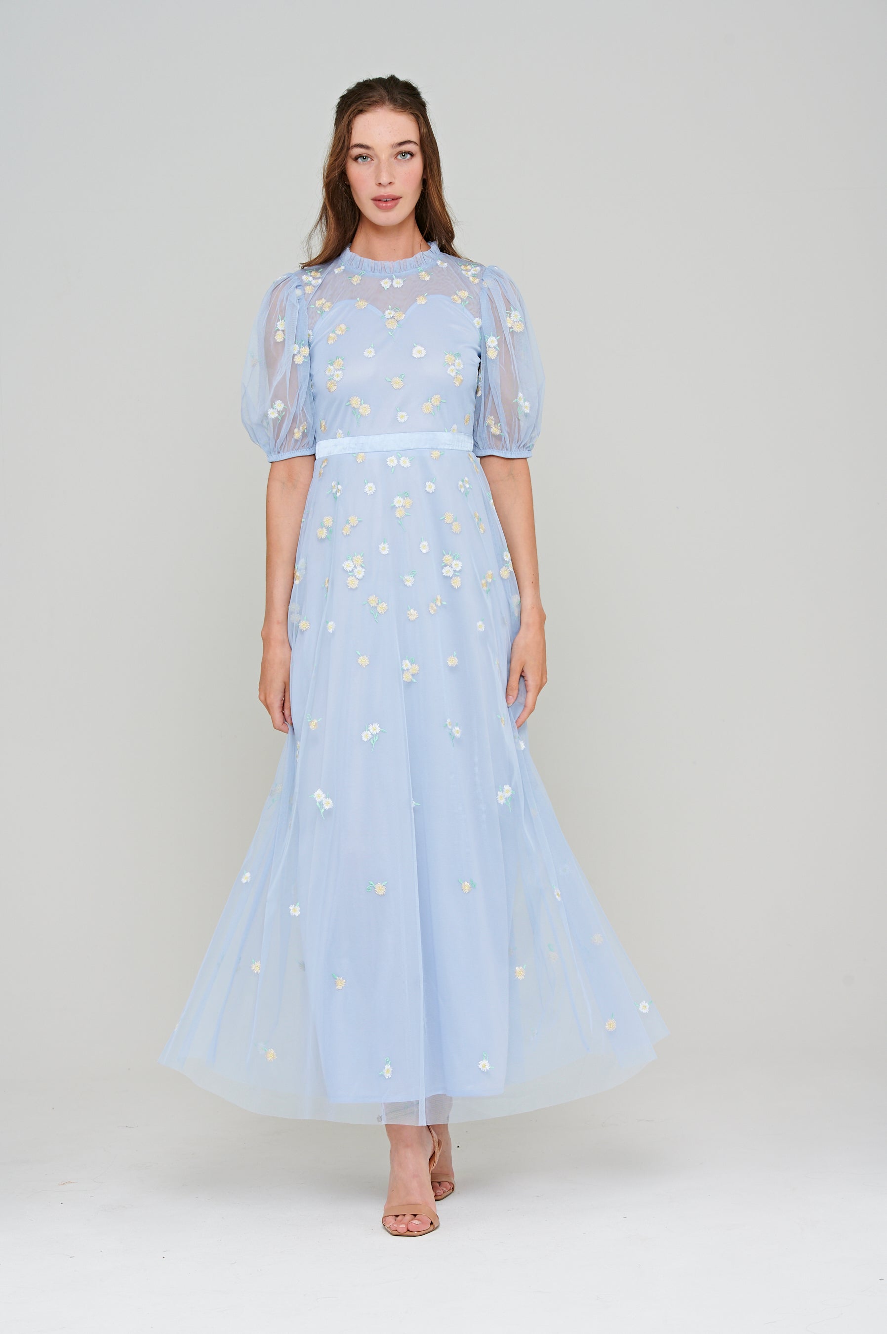 Deryn Daisy Embroidered Maxi Dress in Blue