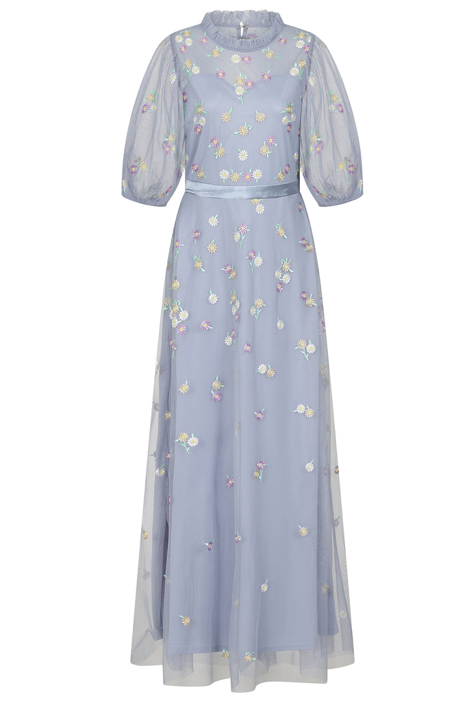 Deryn Daisy Embroidered Maxi Dress in Blue