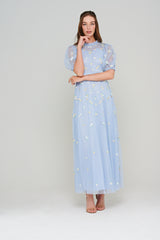 Deryn Daisy Embroidered Maxi Dress in Blue