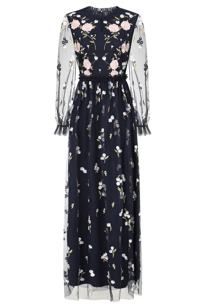 Dianella Navy Floral Embroidered Maxi Dress