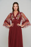 Diascia Floral Embroidered Deep V Maxi Dress