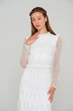 Dolores White Zigzag Embellished Long Sleeve Maxi Dress