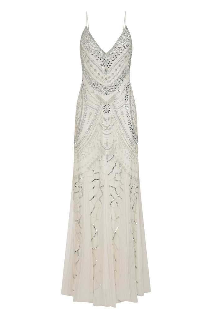Dorothea Embellished Maxi Dress in White
