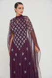 Eileen Purple Embellished Dress with Cape Sleeves
