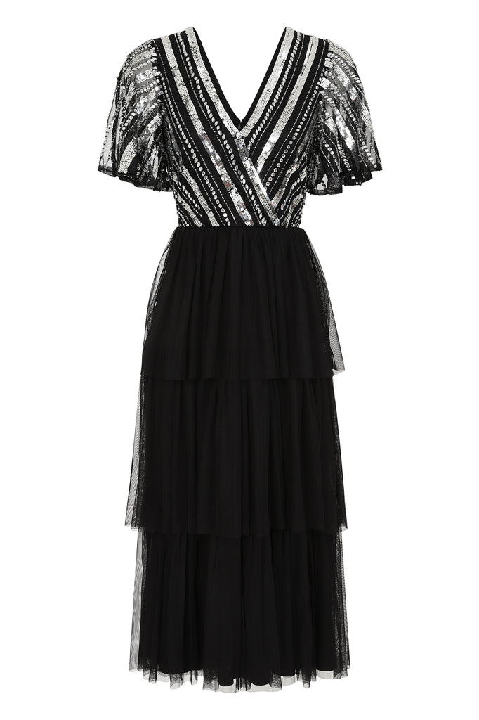 Estelle Black Sequin Midi Dress