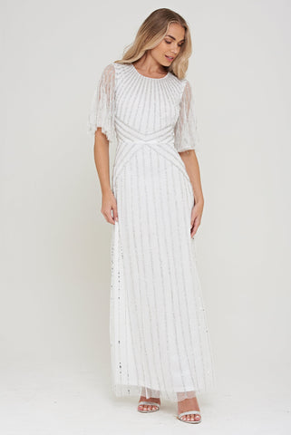 frock frill Evelyn White Embellished Maxi Dress on Sale Clothing