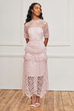 Renata Pink Crochet Lace Midi Dress