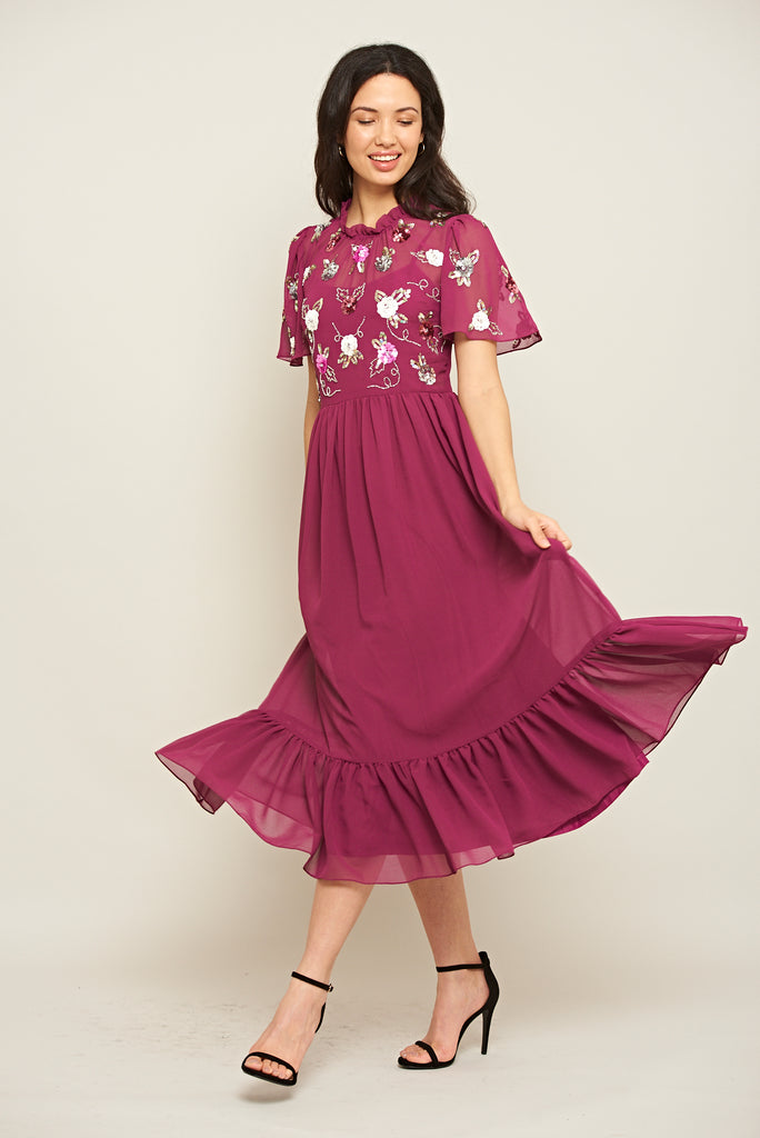 Femi Floral Embellished Midi Dress