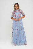Freesia Blue Floral Embroidered Maxi Dress