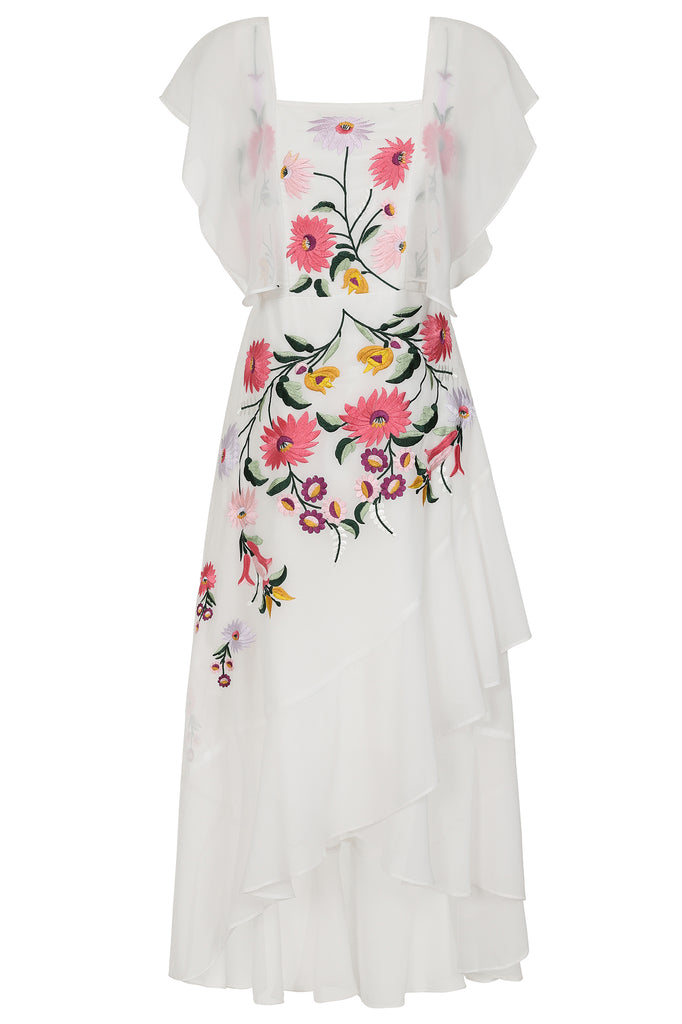 Gaura Floral Midi Dress in White