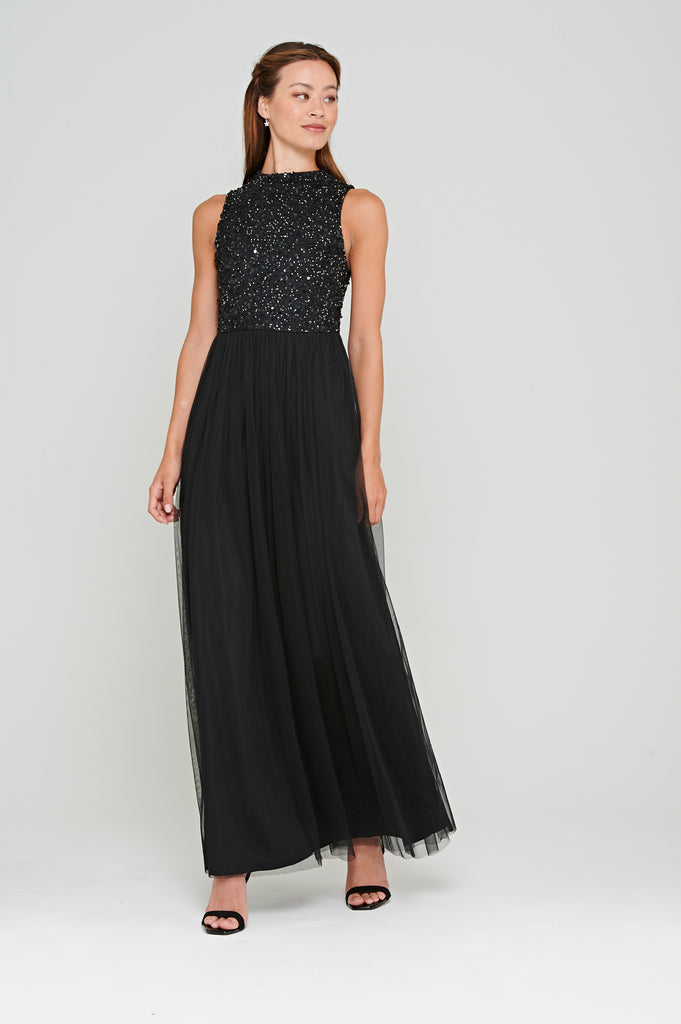 Gwendoline Sequin Maxi Dress in Black