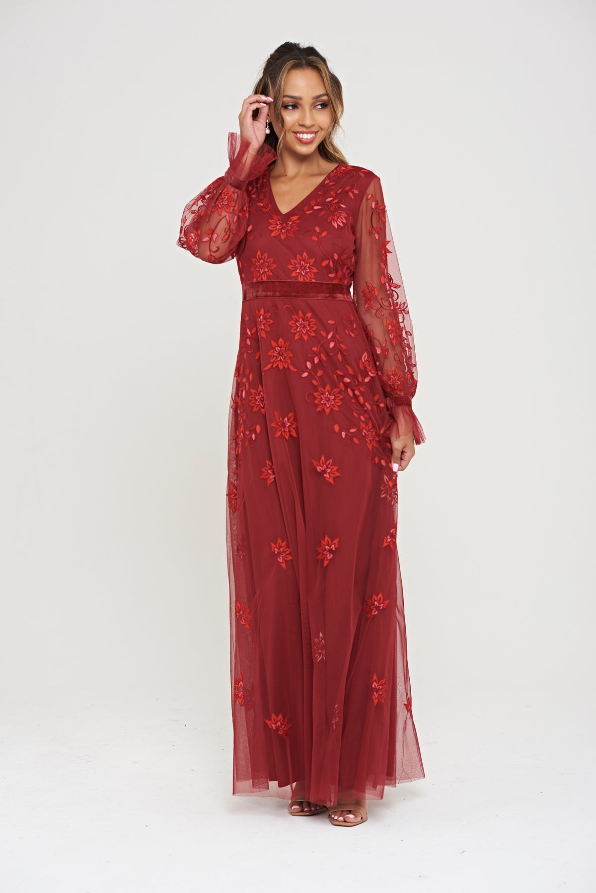 Holly Red Embroidered Maxi Dress