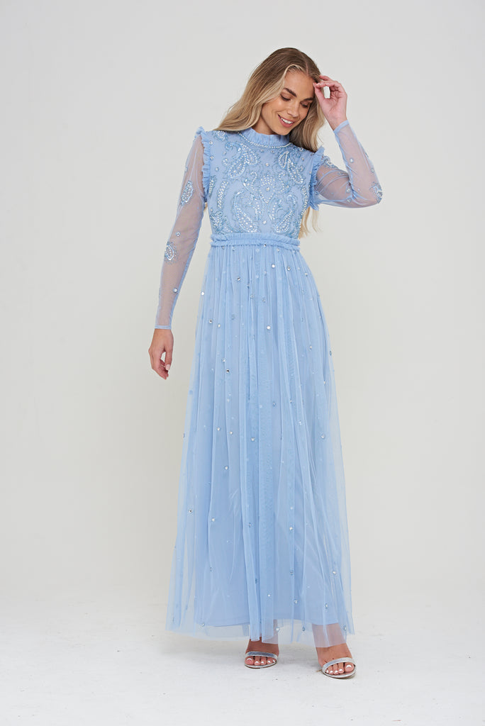 Isabel Blue Embellished Maxi Dress