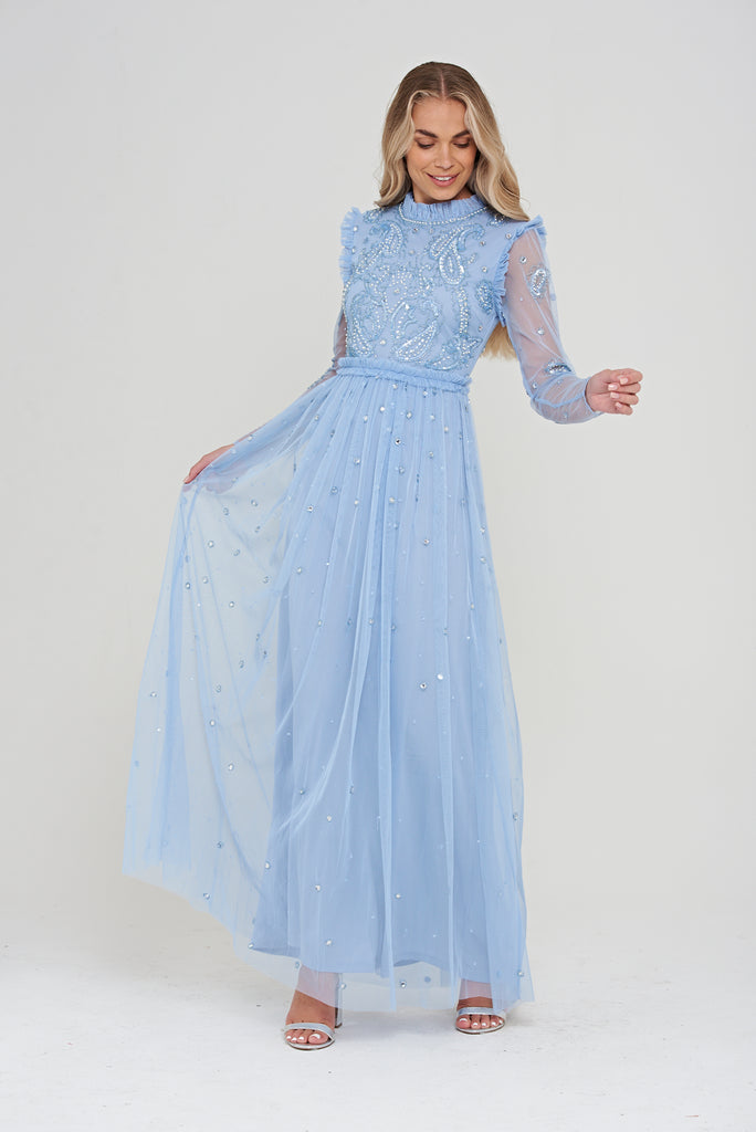 Isabel Blue Embellished Maxi Dress