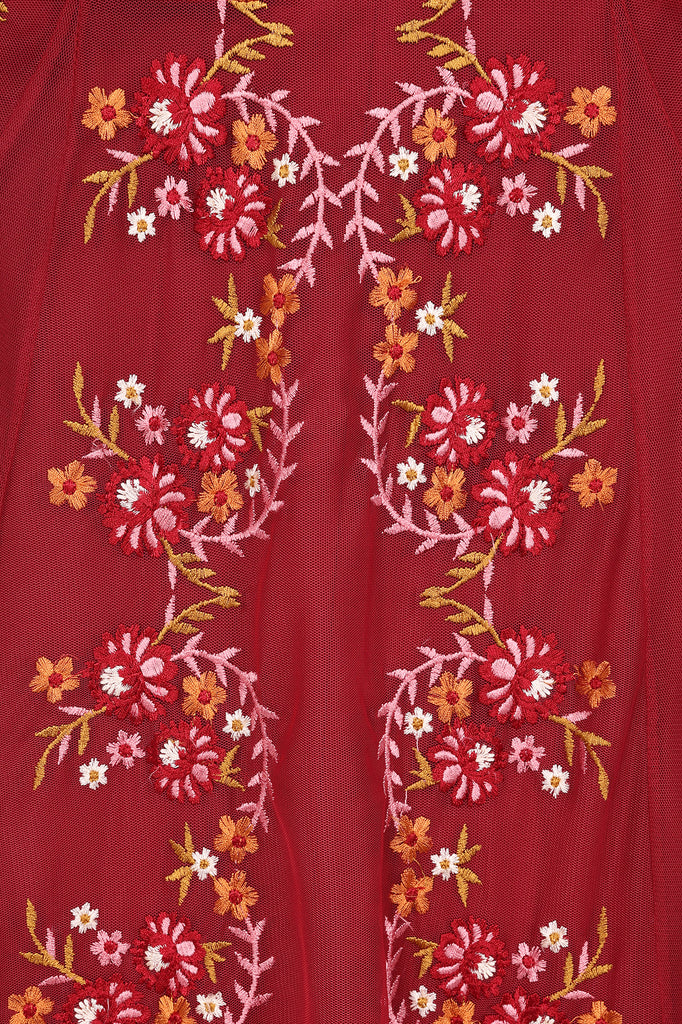 Jacinda Burgundy Embroidered Maxi Dress