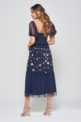 Jalin Floral Sequin Midi Dress - Navy