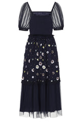 Jalin Floral Sequin Midi Dress - Navy