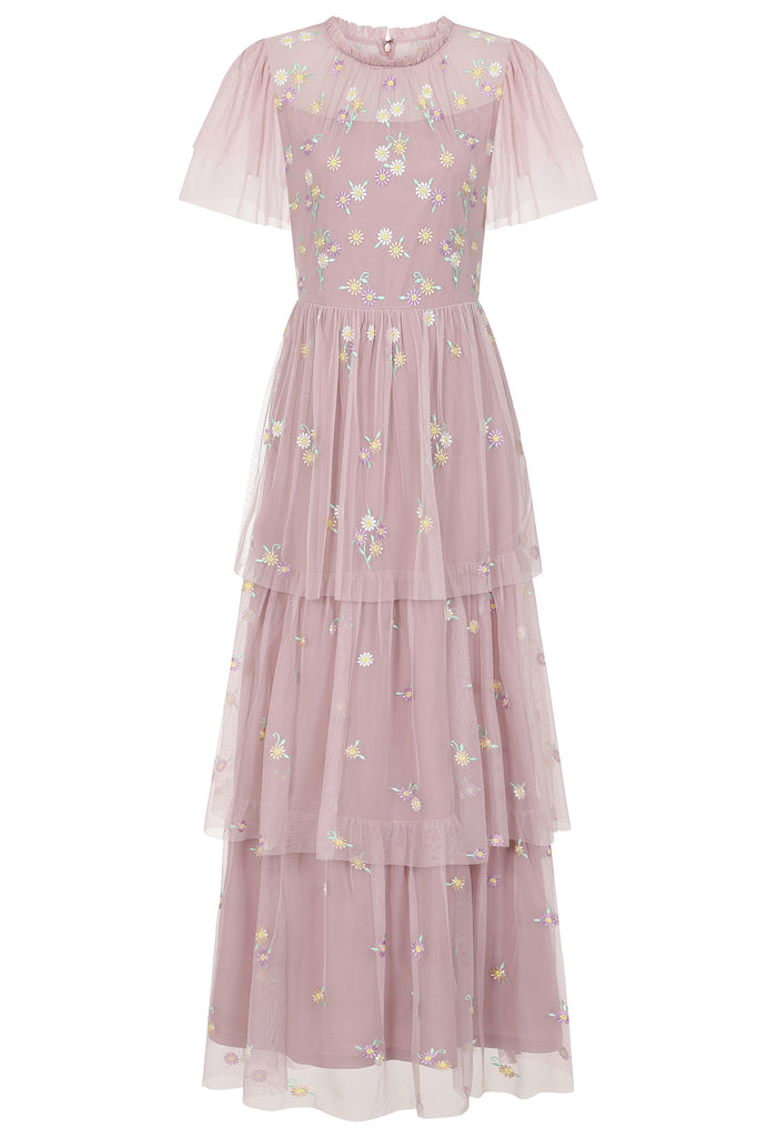 Jemima Blush Tiered Floral Embroidered Maxi Dress