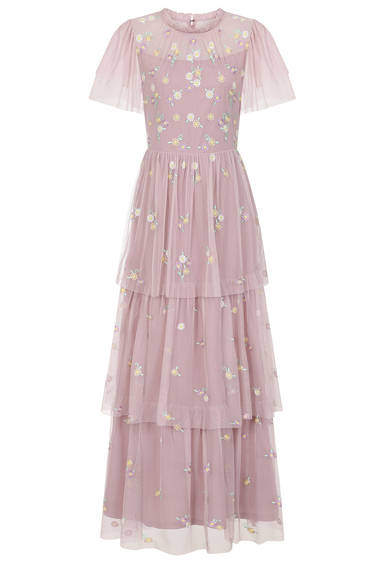 Jemima Blush Tiered Floral Embroidered Maxi Dress