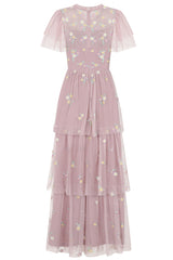 Jemima Blush Tiered Floral Embroidered Maxi Dress