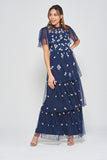 Jemima Navy Daisy Embroidered Tiered Maxi Dress