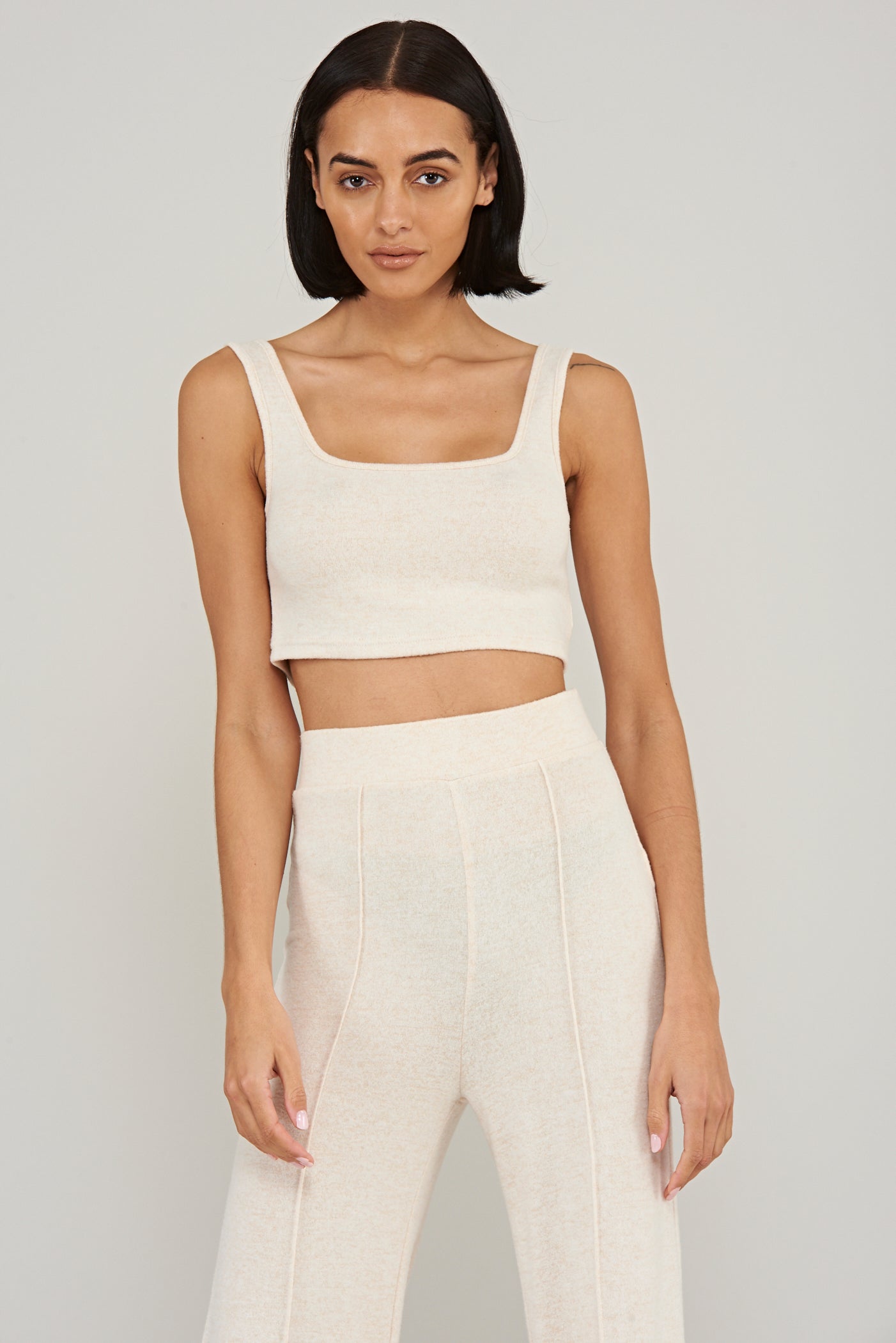 Square neck crop top in cream