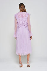 Lark Ruffle and Lace Midi Dress in Lilac