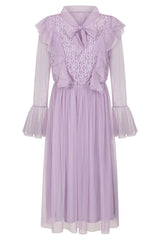 Lark Ruffle and Lace Midi Dress in Lilac