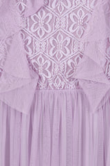 Lark Ruffle and Lace Midi Dress in Lilac