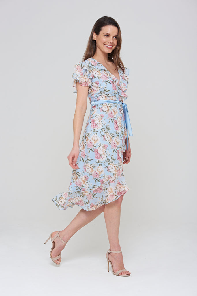 Letitia Blue Floral Print Midi Dress