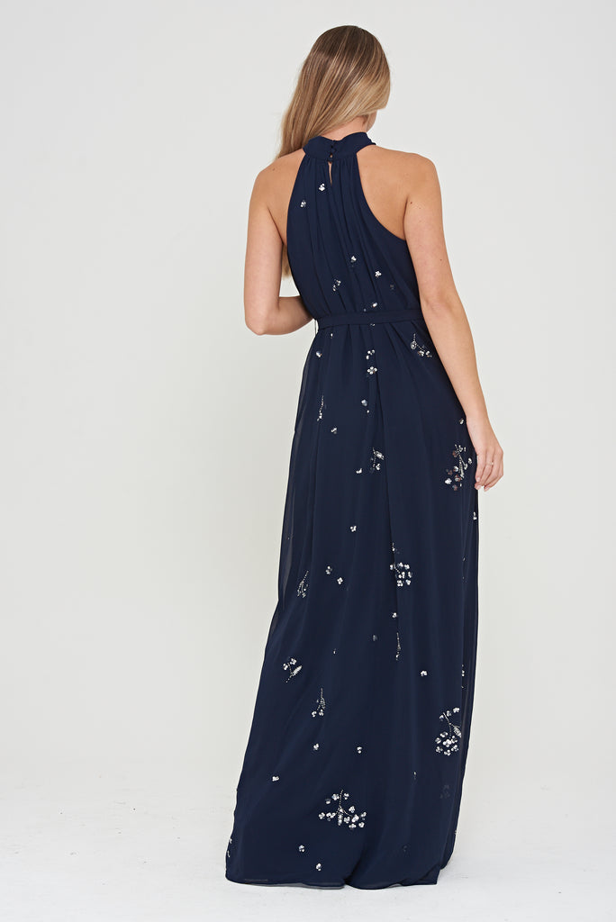 Lucille Embellished Halter Neck Maxi Dress – Frock and Frill