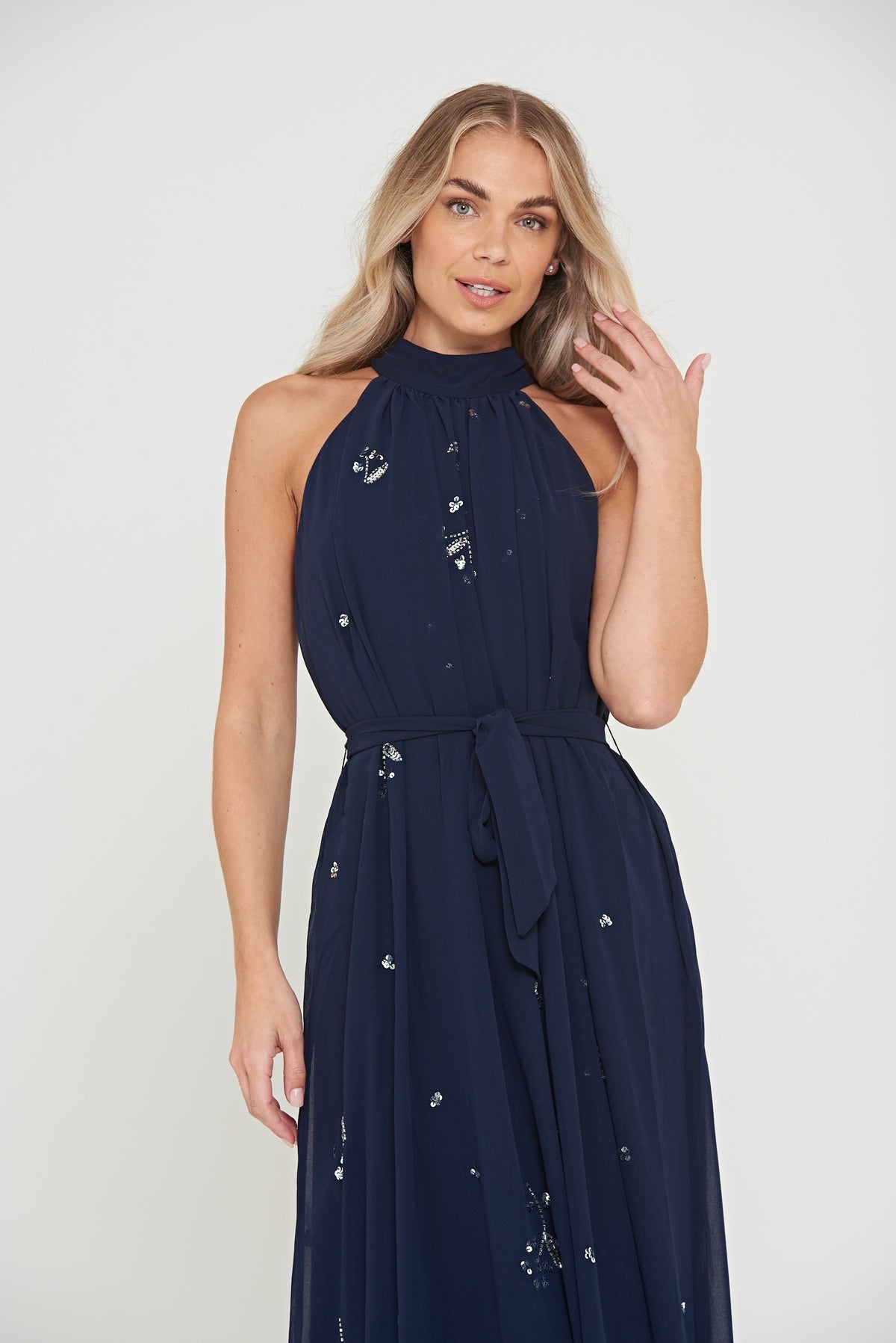 Lucille Embellished Halter Neck Maxi Dress Frock and Frill Lucille Embellished Halter Neck Maxi Dress Frock and Frill