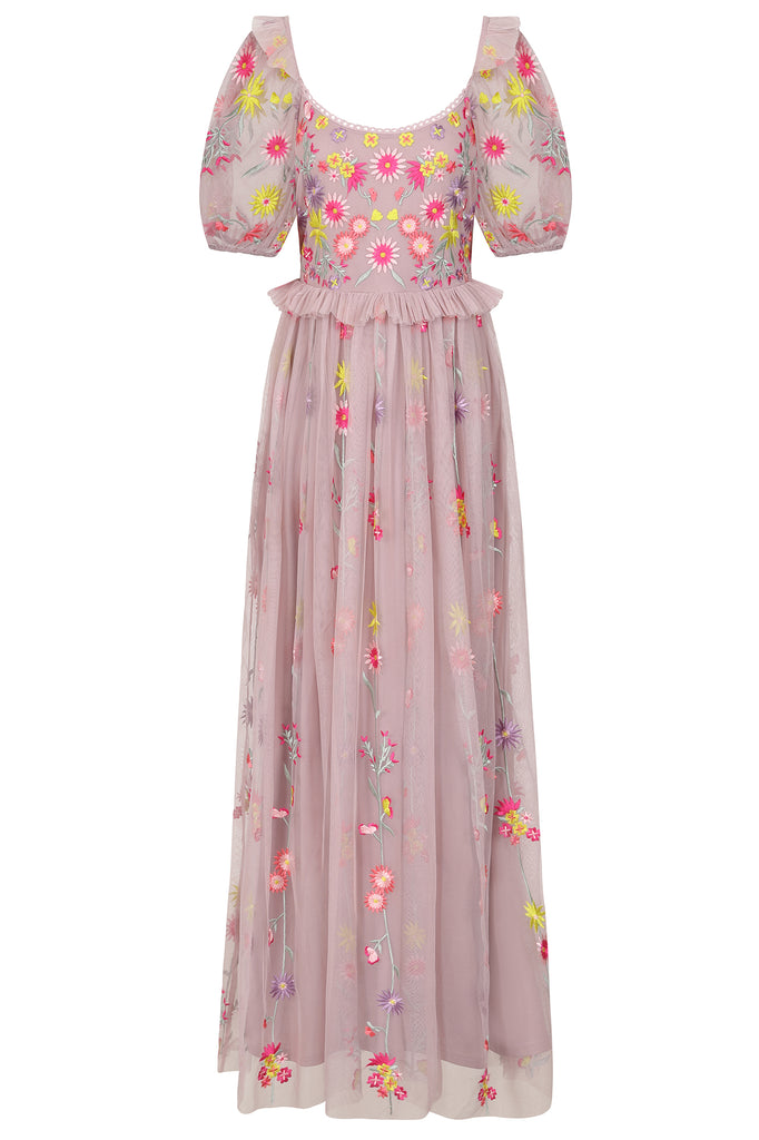 Luscinia Blush Floral Embroidered Maxi Dress